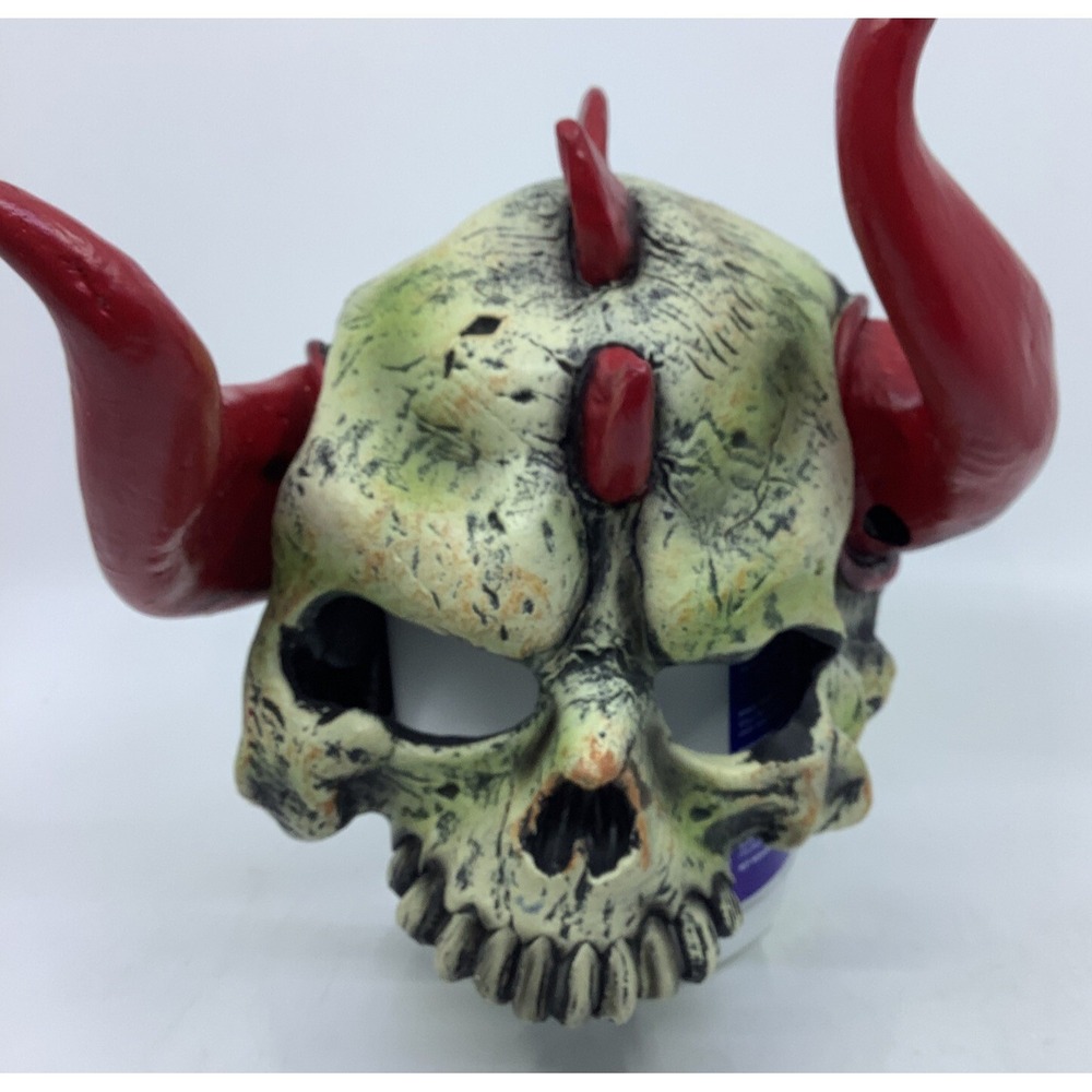 Devil Skull Mask Red Horns Spikes Halloween Cosplay Horror Green Bone Finish